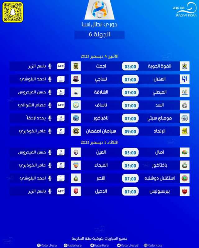 الهلال مع نساجي والإتحاد يصطدم بسباهان.. توقيت مباريات الجولة السادسة في دوري أبطال آسيا