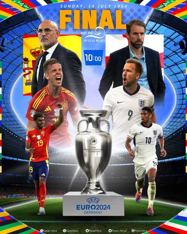 موعد نهائي كأس أمم أوروبا بين اسبانيا وانجلترا
