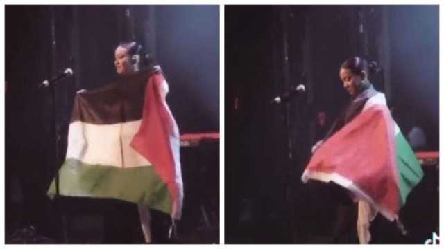 المغنية النرويجية هيلاري ترتدي العلم الفلسطيني.. وتصفهم أقوى شعب على الأرض