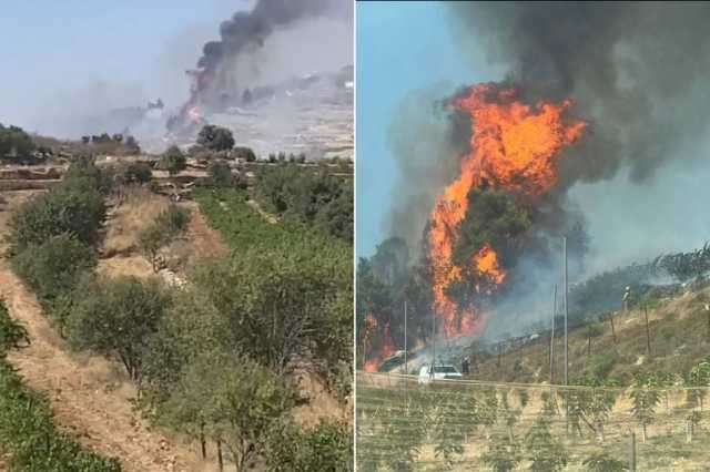 شاهد.. حريق كبير يصل إلى معسكر إسرائيلي بالضفة وإجلاء 200 جندي