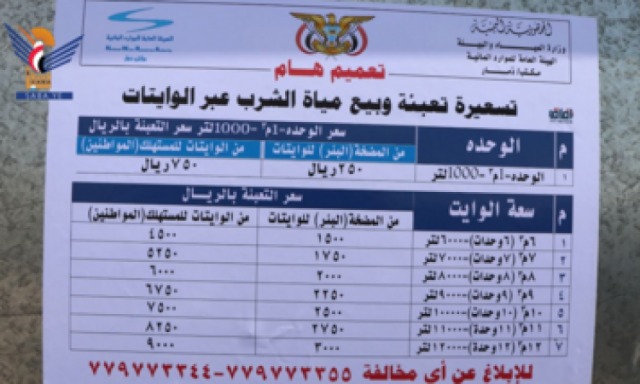 شاهد / التسعيرة الجديدة الرسمية للوايتات في ذمار