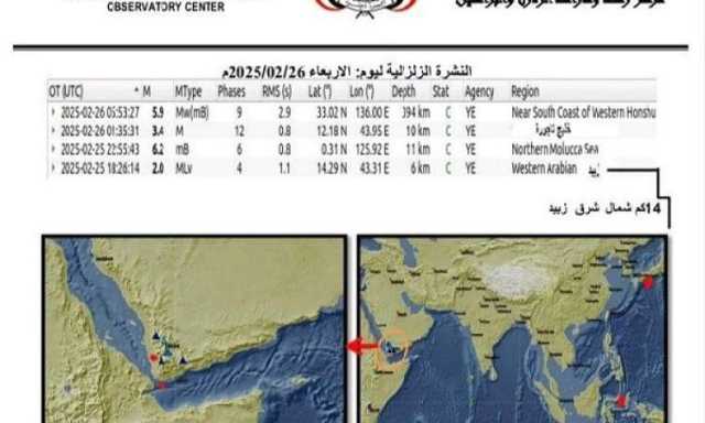 هزة أرضية جديدة بقوة درجتين في زبيد