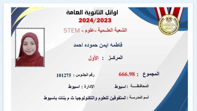 الأولى على الثانوية العامة في مدارس «STEM» بأسيوط: «مش مصدقة الخبر لحد الآن»