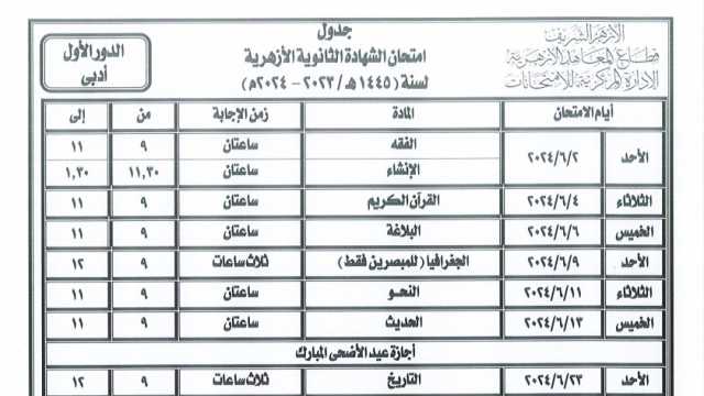 جدول امتحانات الشهادة الثانوية والإعدادية الأزهرية 2024.. تبدأ الشهر المقبل