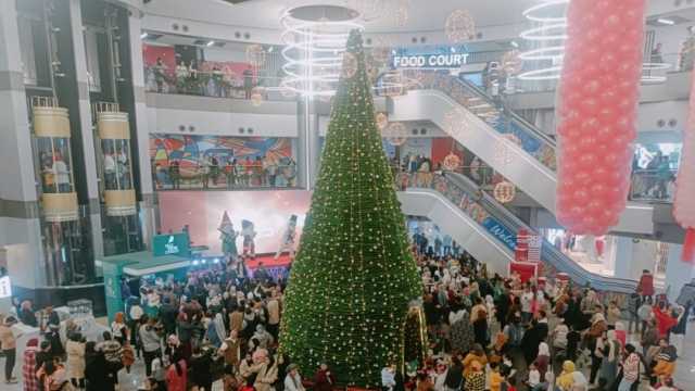 مئات المواطنين يحتفلون برأس السنة حول أكبر شجرة كريسماس بالقليوبية