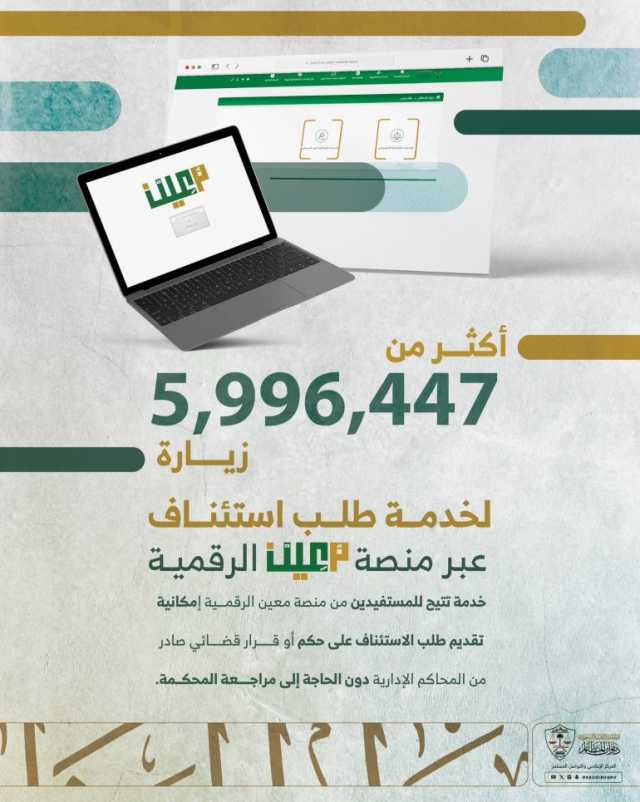 منذ تفعيلها عبر “معين”.. استفادة 5.996.447 مليون شخص من خدمة “طلب استئناف”