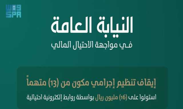 القبض على تنظيم إجرامي مكون من 13 شخصًا لاستيلائهم على 16 مليون ريال بطرق احتيالية