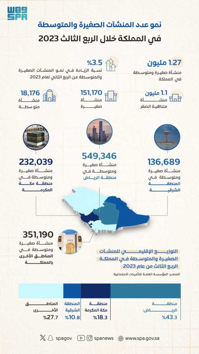 بلغ عددها 1.27 منشأة.. نمو المنشآت الصغيرة والمتوسطة بالمملكة بنسبة 3.5%