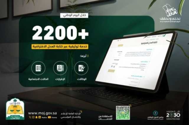 “العدل”: أكثر من 2200 خدمة توثيقية عبر كتابة العدل الافتراضية خلال اليوم الوطني