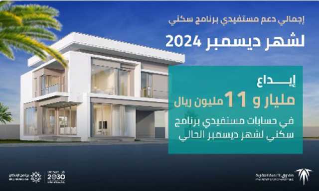 إيداع مليار و11 مليون ريال في حسابات مستفيدي “سكني” عن شهر ديسمبر 2024