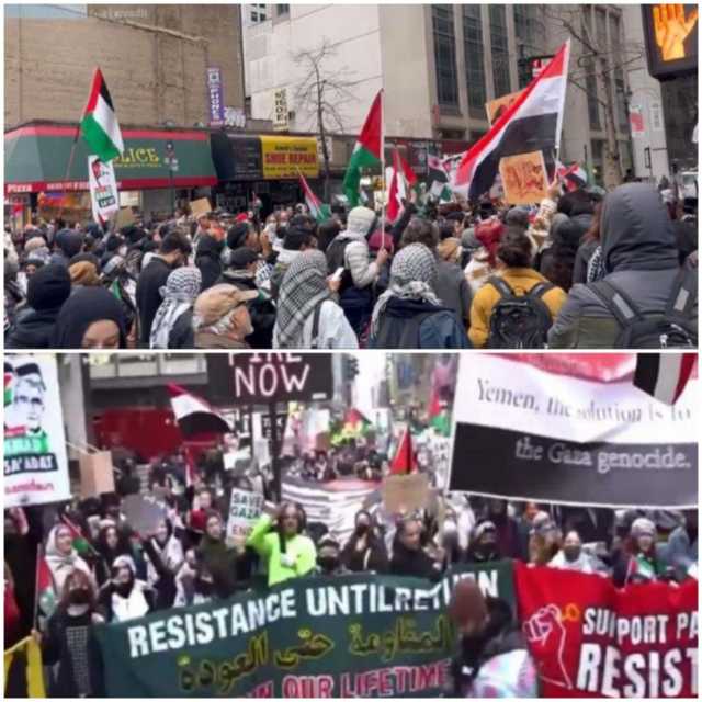 شاهد: الشرطة الأمريكية تقمع مظاهرة تضامن مع فلسطين واليمن في مدينة نيويورك (فيديو)