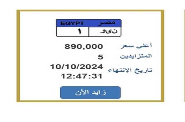 «المزاد هينتهي النهاردة».. لوحة سيارة مميزة بسعر 890 ألف جنيه