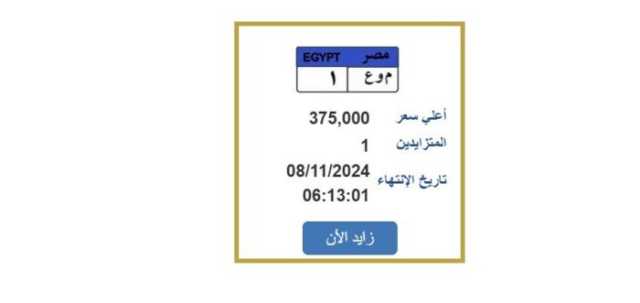 بسعر 375 ألف جنيه.. التزايد على لوحة سيارة مميزة (اعرف الخطوات)