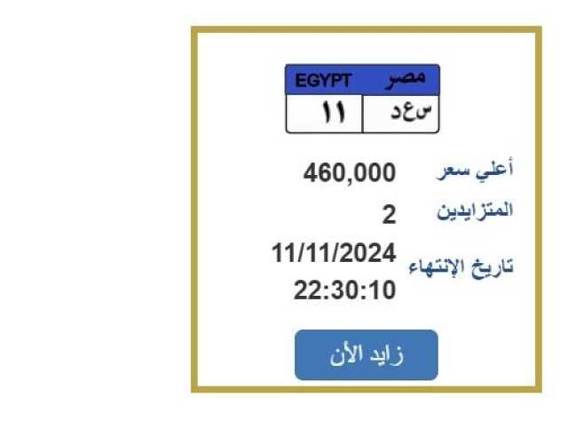 بسعر 460 ألف جنيه.. التزايد على لوحة سيارة مميزة (اعرف الخطوات)