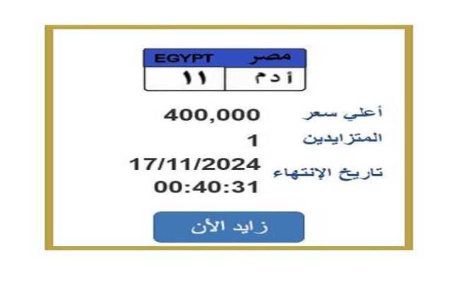 بسعر مميز.. التزايد على لوحة سيارة برقم «أ د م 11»