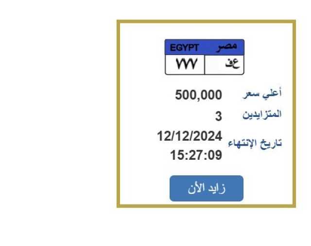 بنصف مليون جنيه.. التزايد على لوحة سيارة مميزة ينتهي بعد ساعات |تفاصيل