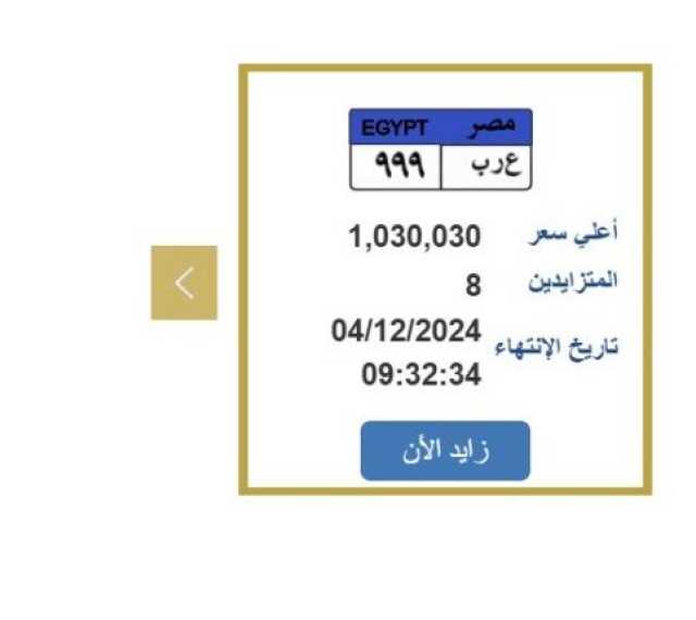 وصلت مليون و30 ألف.. اليوم غلق المزاد على «ع ر ب 999» |اعرف الخطوات