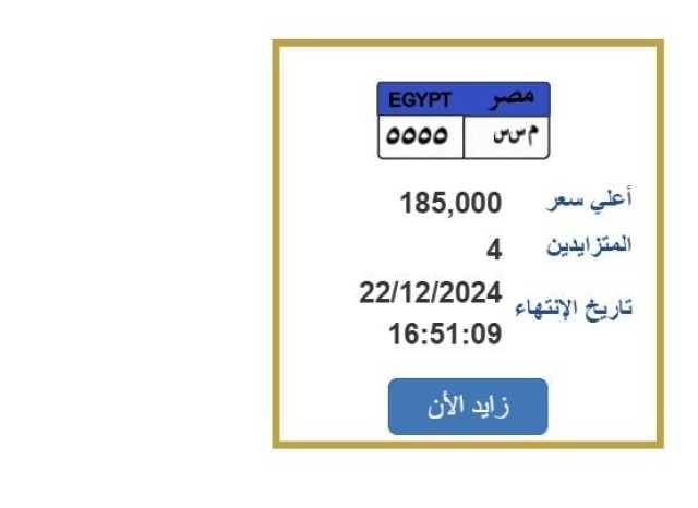 بـ 185 ألف جنيه.. «المرور» تطرح التزايد على لوحة سيارة مميزة