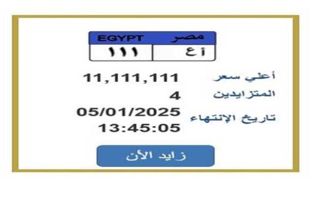 سعرها تخطى 11 مليون جنيه.. التزايد يشتعل على لوحة سيارة مميزة (تفاصيل)