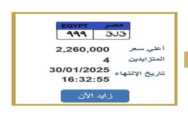 سعرها تخطى الـ 2 مليون جنيه.. التزايد يشتعل على لوحة سيارة مميزة «اعرف الخطوات»