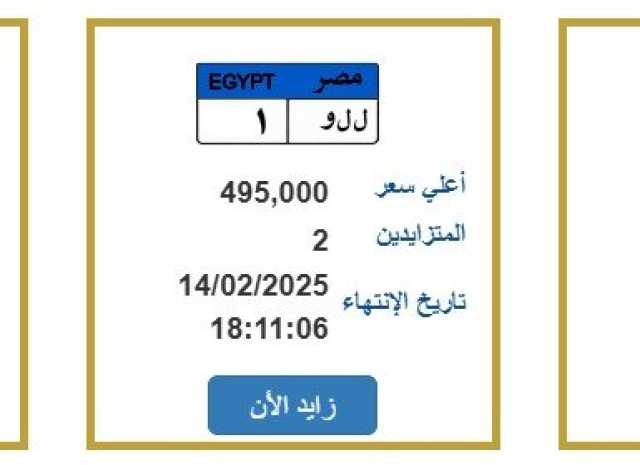 لوحة معدنية مميزة وصل سعرها 495 ألف جنيه.. آخر موعد لانتهاء المزايدة