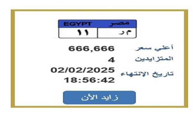 التزايد ينتهي بعد ساعات.. طرح لوحة سيارة مميزة برقم «م ر 11»