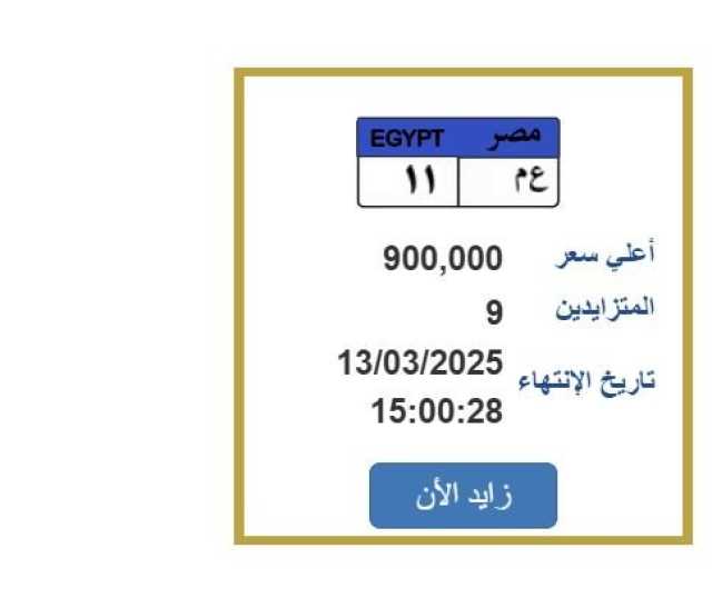 سعرها اقترب من المليون جنيه.. «المرور» تطرح التزايد على لوحة سيارة مميزة