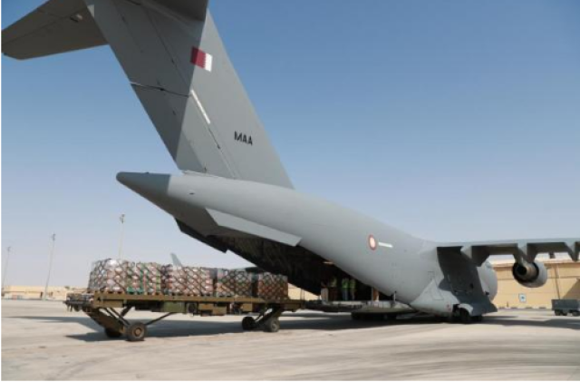 5 طائرات قطرية تحمل 156 طنا من المساعدات لغزة