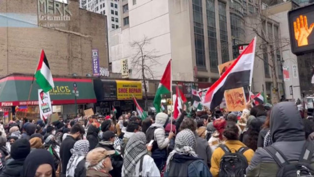 تظاهرة للجالية اليمنية والمنظمات الأمريكية في نيويورك تضامناً مع فلسطين ورفضاً للعدوان الأمريكي على اليمن