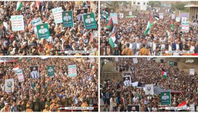 تعز.. حشود مهيبة في مسيرة (اليمن وفلسطين خندق واحد)