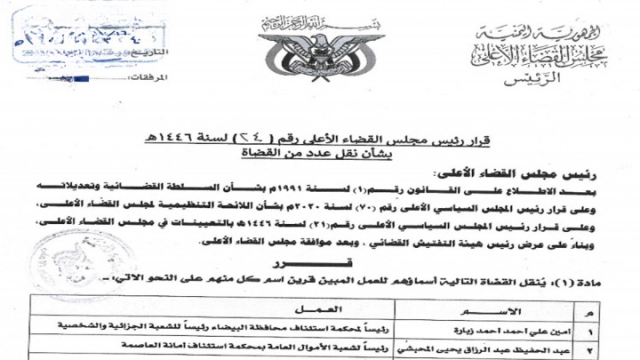 بالأسماء.. صدور قرار مجلس القضاء الأعلى بنقل (25) قاضياً للعمل في “هذه المحاكم”