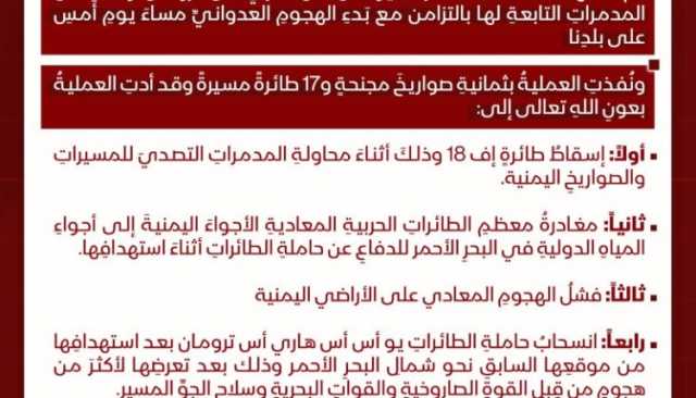 انفوجرافيك ـ بيان القوات المسلحة اليمنية بشأن استهداف حاملة الطائرات الأمريكية “يو أس أس هاري أس ترومان” وعدد من المدمرات…