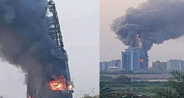 اندلاع حريق كبير بـ”برج النيل” في السودان (صورة)