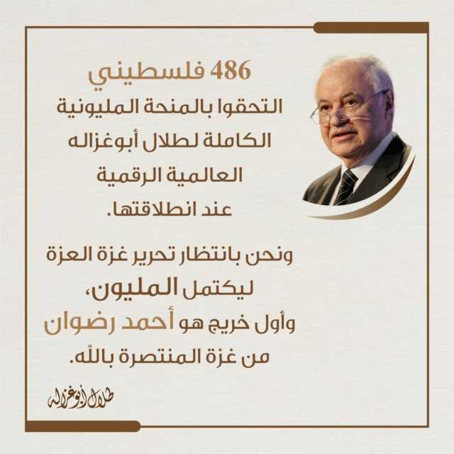 في منحة «أبوغزاله المليونية للتعليم العالي الرقمي».. تسجيل 486 طالباً وطالبة فلسطينياً