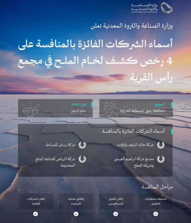 فوز 4 شركات برخص كشف الملح في الشرقية