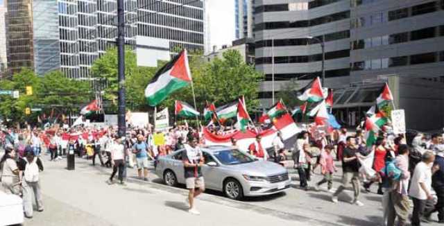 مسيرة حاشدة في مدينة فانكوفر دعماً للشعبين الفلسطيني واليمني