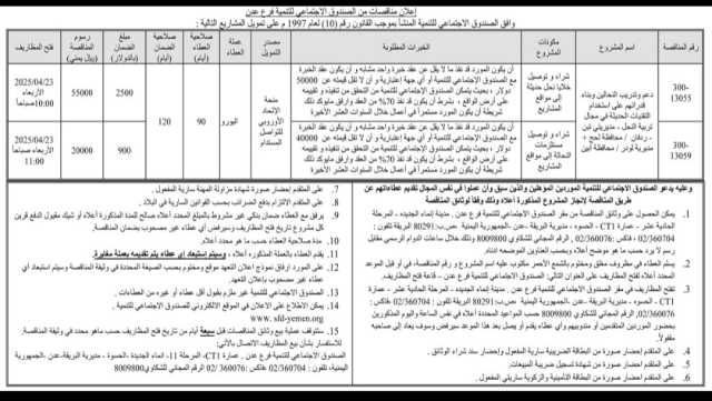 وافق الصندوق الأجتماعي للتنمية المنشأبموجب قانون رقم((10))لعام 1997 على تمويل المشروع الآتي