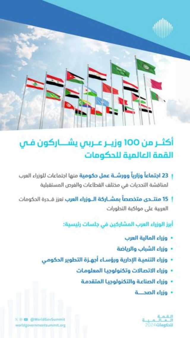 أكثر من 100 وزير عربي يشاركون في القمة العالمية للحكومات