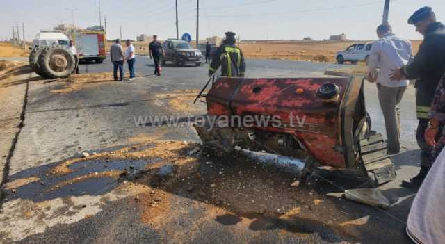 اصطدام مركبة بجرار زراعي إدى إلى شطرها نصفين في الكرك