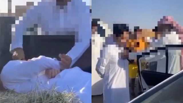 مجموعة شبان تنهال بالضرب على شاب لتهريبه الخادمات من المنازل .. فيديو