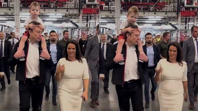 أيلون ماسك مع رئيسة المجر في جولة داخل مصنع تسلا حاملًا ابنه .. فيديو