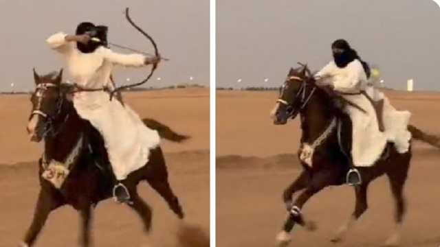 فارسة سعودية من حائل تستعرض مهارتها في ركوب الخيل ورمي السهام.. فيديو