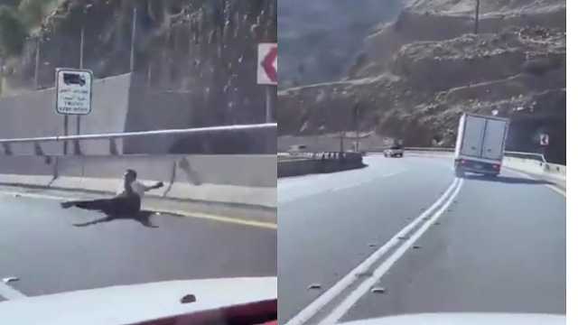 سائق يقفز من شاحنة قبل إنقلابها في عسير..فيديو