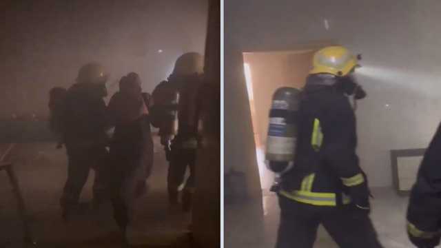 لحظة إخماد حريق في عمارة سكنية داخل حي الوزارات..فيديو