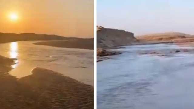 منخفض الهدير يحول صحراء دبي إلى بحيرة عملاقة .. فيديو