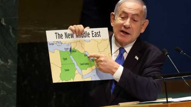 نتنياهو يعرض خريطة الشرق الأوسط الجديد بالأمم المتحدة.. لا تتضمن دولة فلسطينية