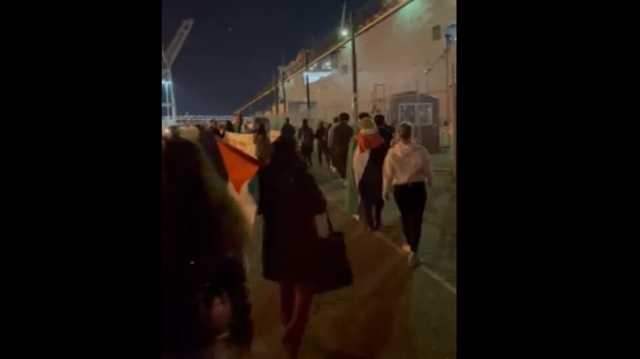 محتجون يحاولون منع إبحار سفينة أمريكية تنقل الذخائر للاحتلال (فيديو)