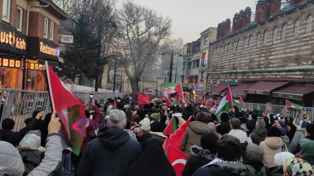 آلاف الأتراك يتظاهرون بإسطنبول دعما لفلسطين صبيحة أول أيام العام الجديد (شاهد)