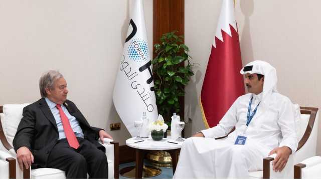 أمير قطر والأمين العام للأمم المتحدة يبحثان تطورات الوضع في غزة