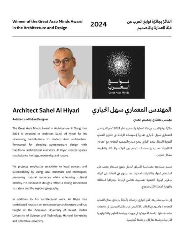 محمد بن راشد يهنئ المهندس المعماري سهل الحياري الفائز بجائزة “نوابغ العرب 2024” عن فئة العمارة والتصميم